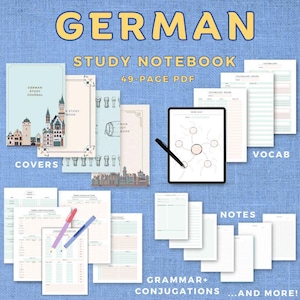The ORIGINAL German language learning notebook study journal, printable PDF/iPad notes template