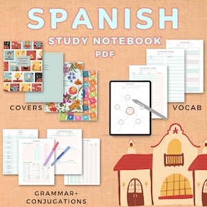 Spanish language learning notebook study journal, printable PDF/iPad notes template