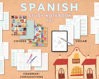 Spanish language learning notebook study journal, printable PDF/iPad notes template