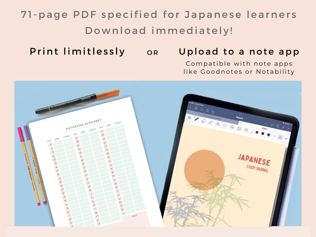 Learning Japanese Notes.pdf Japanese Katakana Hiragana Kanji Language Learning Notebook Study ...