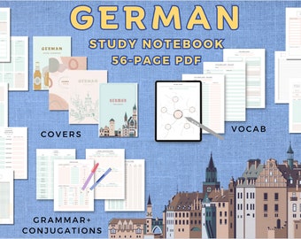 German language learning notebook study journal, printable PDF/iPad notes template Duolingo