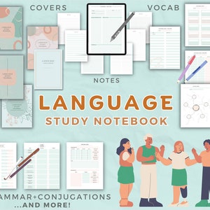 Language learning planner notebook study journal, iPad notes or printable PDF