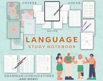 Language learning planner notebook study journal, iPad notes or printable PDF