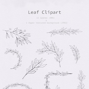 Fine Line Leaves Botanical Line Art on Textured Paper Hand Drawn Floral ...