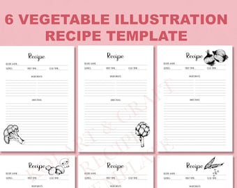 6 page Recipe Template, Cookbook, Recipe book template, Hand drawn illustration Blank Recipe book Printable A3 & A4 SIZE