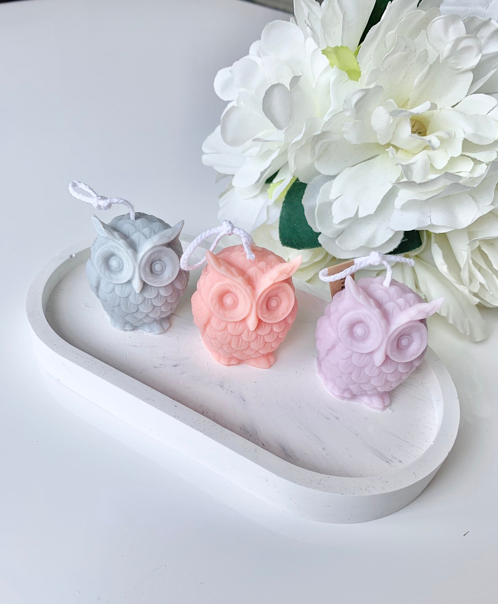 Set of 3 mini owl candles in a gift box / 100 soy wax / Etsy