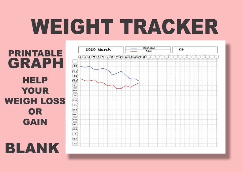 WEIGHT LOSS TRACKER/ Diet Planner / Weight loss graph/ weight loss printable/ calorie tracker/ weight loss bullet journal workout log image 4