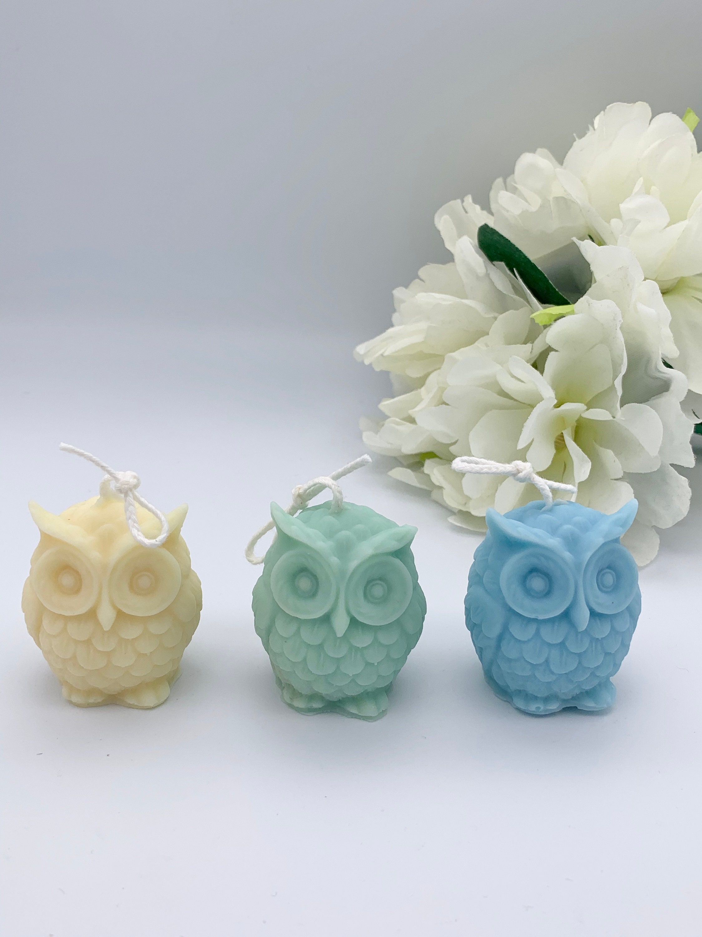 Set of 3 mini owl candles in a gift box / 100 soy wax / Etsy