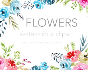 Watercolour Flowers Clipart Floral Clip Art PNG Free Commercial Use rose Bouquets  Wedding Digital Download