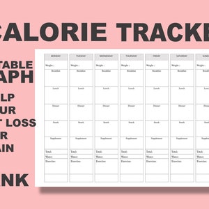 WEIGHT LOSS TRACKER/ Diet Planner / Weight loss graph/ weight loss printable/ calorie tracker/ weight loss bullet journal workout log image 2