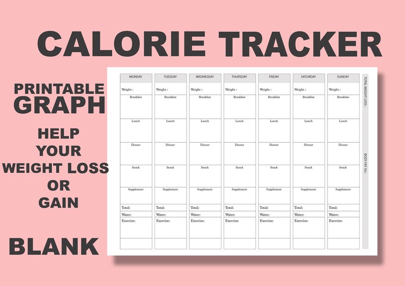 WEIGHT LOSS TRACKER/ Diet Planner / Weight loss graph/ weight loss printable/ calorie tracker/ weight loss bullet journal workout log image 2