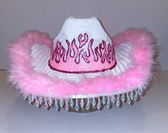 Pink Glitter Flame Cowboy Hat | Fully custom cowgirl hat | Bachelorette Party Hat| Cowgirl hats|