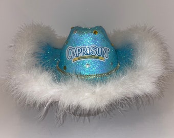 Sombrero de vaquero Capri Sun Glitter / Totalmente personalizable / Sombrero de fiesta de vaquero iluminado / Barcos en 1 semana / Hecho a pedido / Sombrero de vaquero de jugo /