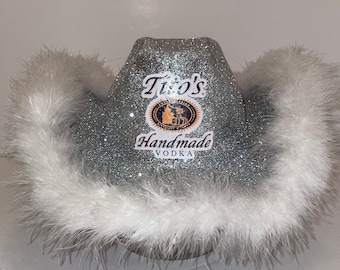 Silver Vodka Glitter Cowboy Hat! Fully custom, light up cowboy party hat made to order