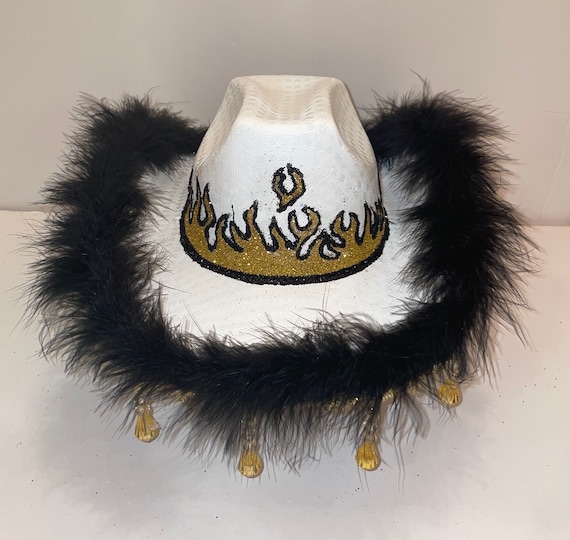 Gold Glitter Flame Cowboy Hat Fully 