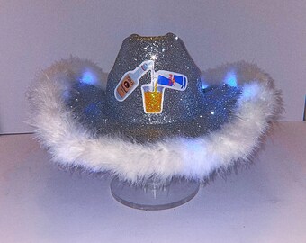 Vodka Redbull Glitter Cowboy Hat! Fully custom, light up cowboy party hat made to order
