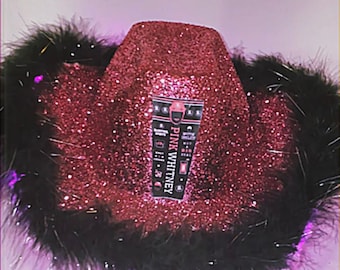 Pink Whitney Glitter Cowboy Hat! Fully custom, light up cowboy party hat made to order