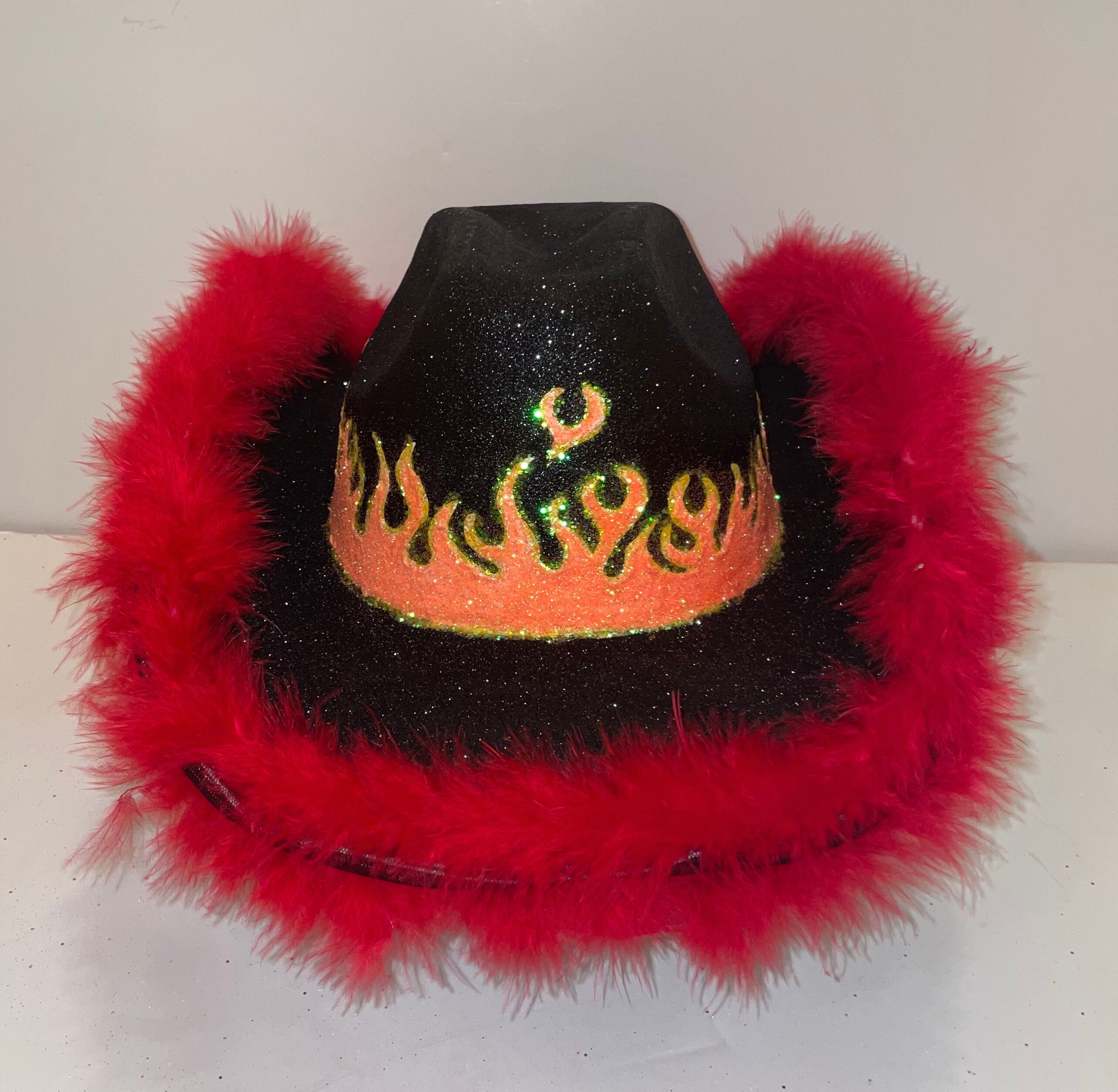 Black Glitter Flame Cowboy Hat Fully 