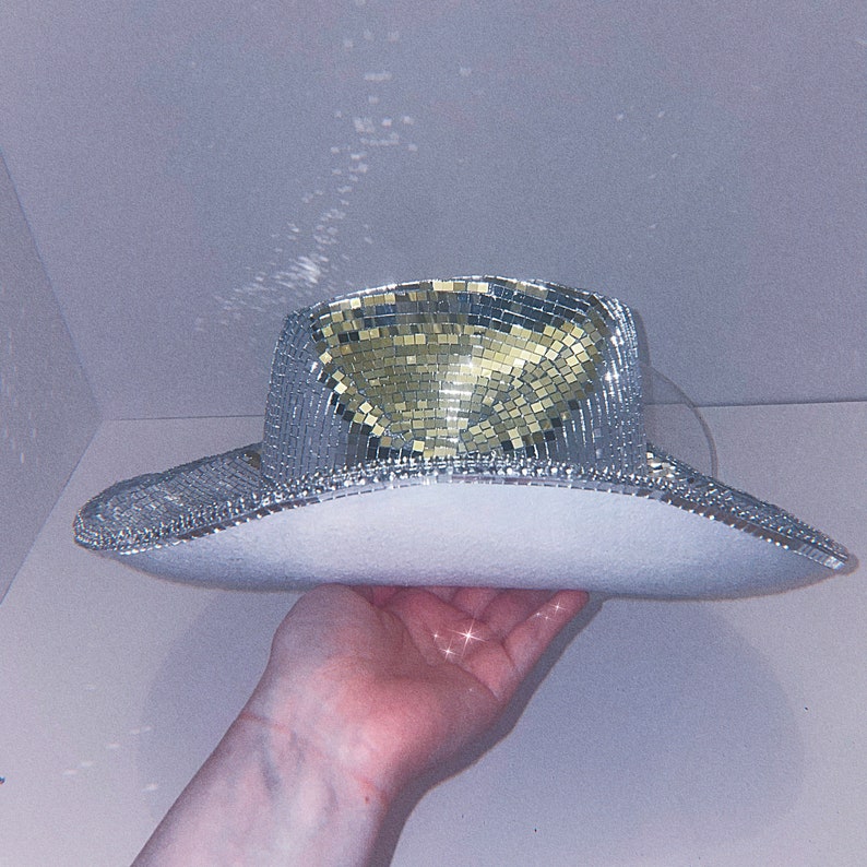 Disco Ball Cowboy Hat Mirrorball Hat Full Mirror Cowgirl Etsy UK