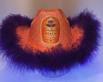 Peach Crown Royal Glitter Cowboy Hat! Fully customizable | Light up Cowboy Party Hat | Made to Order