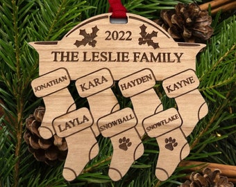 Personalized Family Fireplace Stocking Ornament, Fireplace Stocking Personalized with Family Names, Family Christmas Ornament