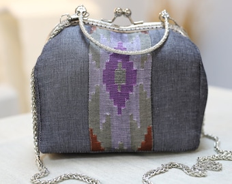 Bolso de mano púrpura claro, bolso de hombro, bolso de fiesta, salida nocturna, bolso de noche, hecho a mano, bolso de cáñamo, bolso de noche, bolso de boda