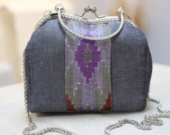 Handmade Hemp Shoulder Purse: Light Purple Evening Bag