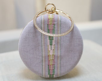Handmade Round Hemp Clutch Purse: Powder Pink Evening Bag