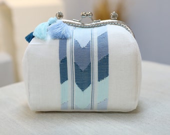 Sac à main blanc avec motif, sac à main de bal de promo, soirée, sac à main de soirée, fait main, sac à main en chanvre, sac à main de nuit, sac à main de mariage