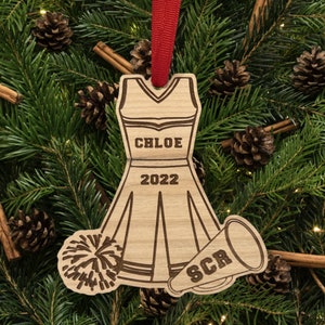 Personalized Cheerleader Ornament: Engraved Alder Wood Keepsake