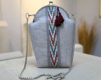 Handmade Hemp Clutch Purse: Light Blue Evening Shoulder Bag