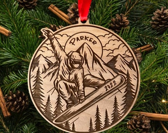 Personalized Snowboard Ornament: Laser Engraved Winter Sports Gift