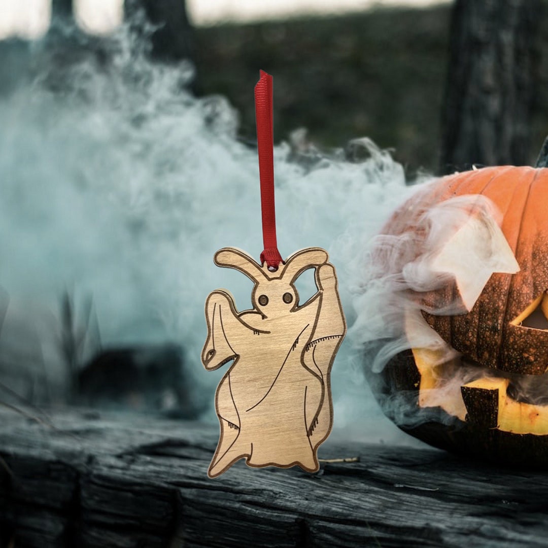 Halloween Rabbit Ghost Laser Engraved Alder Wood Ghost Rabbit Ornament - Halloween Decor - Etsy