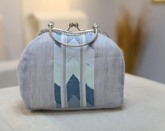Handmade Light Blue Hemp Clutch Purse: Evening Bag