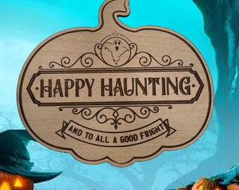 Laser Engraved Halloween Magnet: Alder Wood Pumpkin Decoration