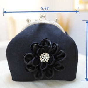 Black Flower Design, Hand Purse , Wrist Purse Prom Purse, Night Out, Evening Purse, Handmade , Hemp Purse, Night Purse, Wedding Purse image 2