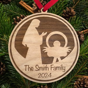Manger Christmas Ornament,Nativity Ornament, Religious Gift, Nativity Set, Christian Decor, Family Name Ornament, Nativity Scene ornament