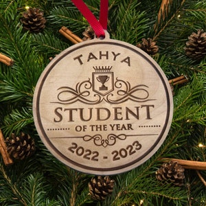 Personalized Student Of The Year Ornament, Engraved Wooden Student Of The Year, School Ornaments, Teacher Ornament, Kid Ornament, Custom image 2