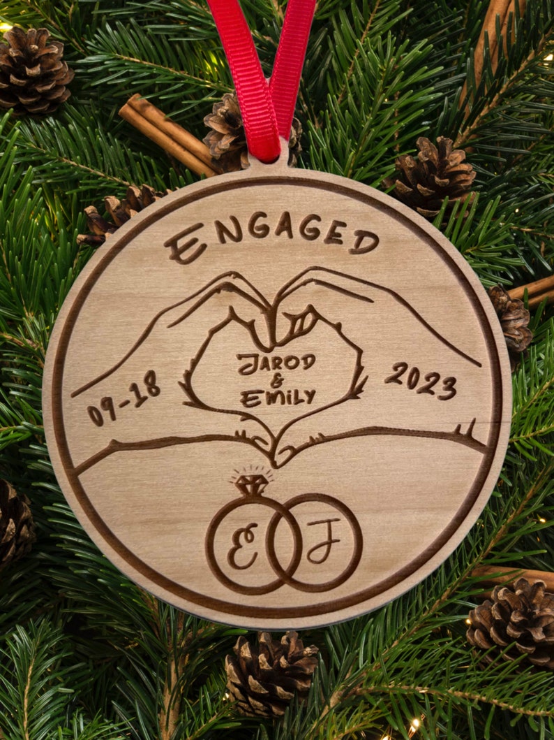 Engaged Christmas Ornament, Personalized Engagement Keepsake, Engagement Gift, Personalized First Christmas Engaged, Engagement Announcement image 1