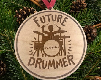 Adorno personalizado de futuro baterista, regalo de baterista personalizado, adorno personalizado de batería, adorno navideño de batería, adornos musicales