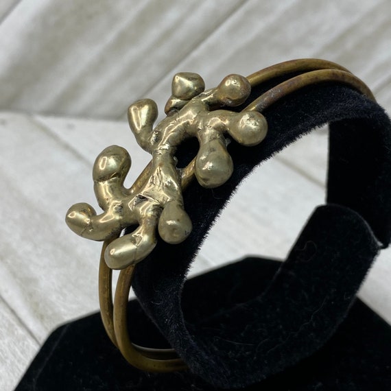 Vintage 1970s Brutalist Cuff Bracelet Brass Bronz… - image 2