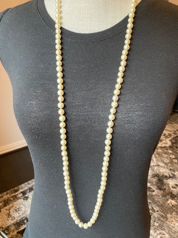 Vintage Monet Faux Pearl Necklace, 42 inch Long R… - image 7