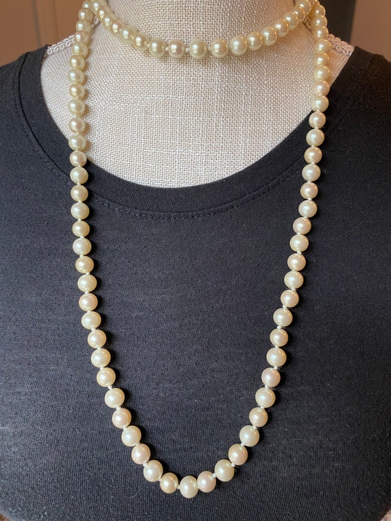 Vintage Monet Faux Pearl Necklace, 42 inch Long R… - image 6