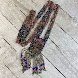 Antique Vintage Flapper Necklace, Art Deco 1920s, Glass Sautoir Seed Bead Tassel