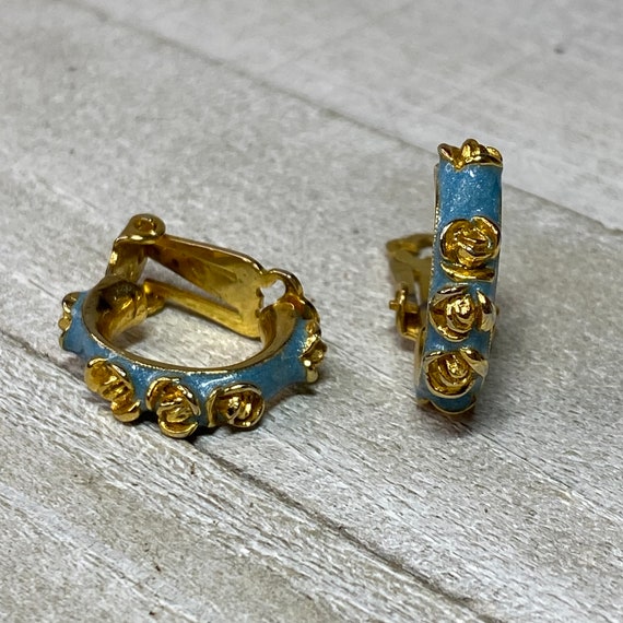 Vintage Orena Paris Clip On Earrings Blue Enamel … - image 1