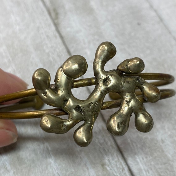 Vintage 1970s Brutalist Cuff Bracelet Brass Bronz… - image 1