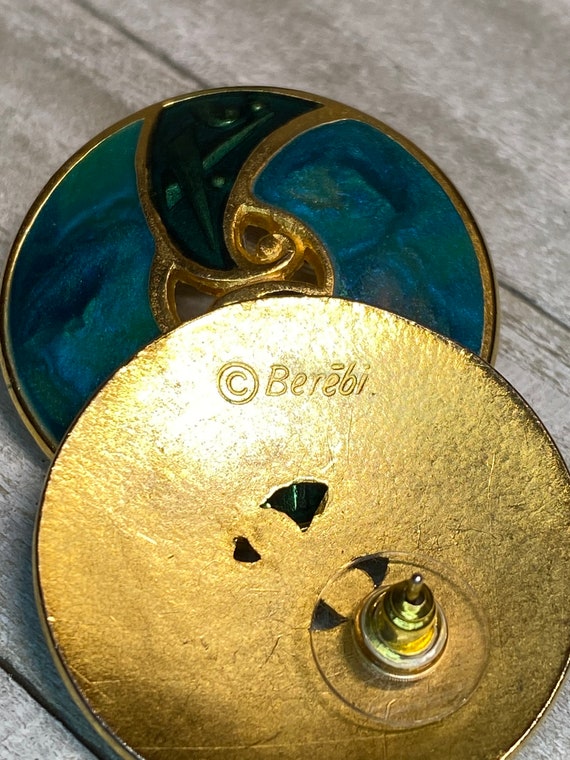 Vintage Berebi Pierced Earrings Blue Green Gold E… - image 2