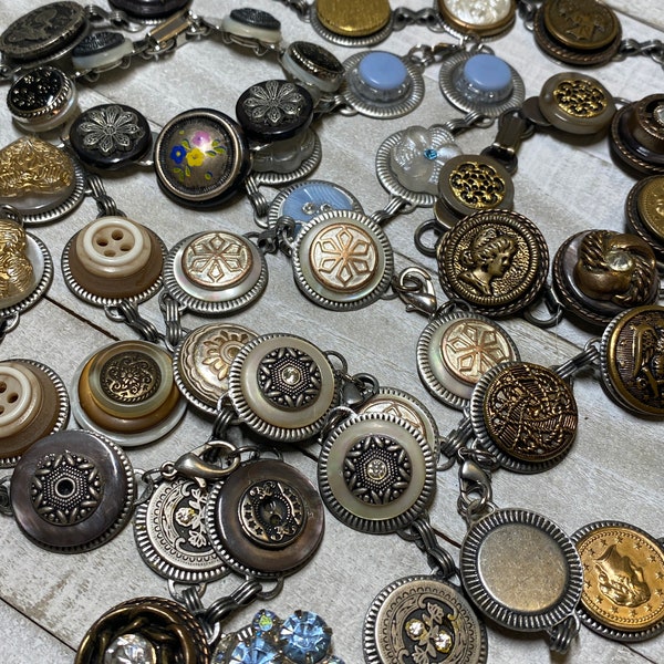 Upcycled Vintage Button Bracelets Handmade Various Styles