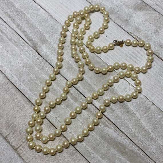 Vintage Monet Faux Pearl Necklace, 42 inch Long R… - image 1