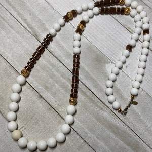 Cadoro Necklace White Brown Gold Acrylic Resin Beads 1970s